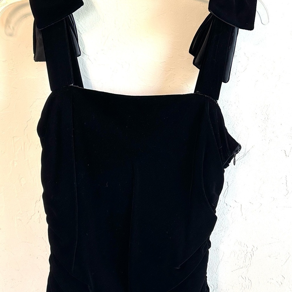 Vintage Oscar de la Renta Black Velvet Ruched Sides Bow Straps Formal Dress Sz S - Picture 3 of 17